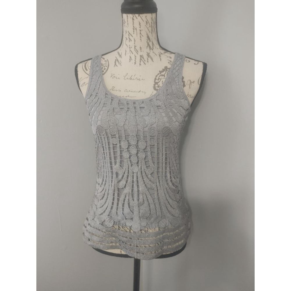Women's Express Grey Silver Metallic Lace Tank Top XS